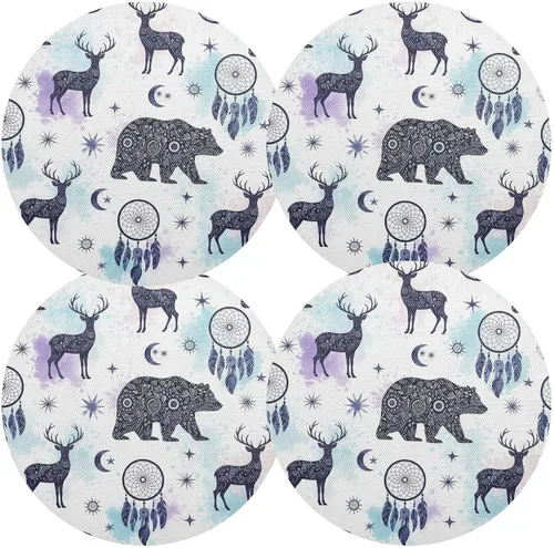 Vista 2 de Artistic Silhouette Animals Round Placemat, Non Slip Heat Proof Table Mat for Kitchen one sizex1