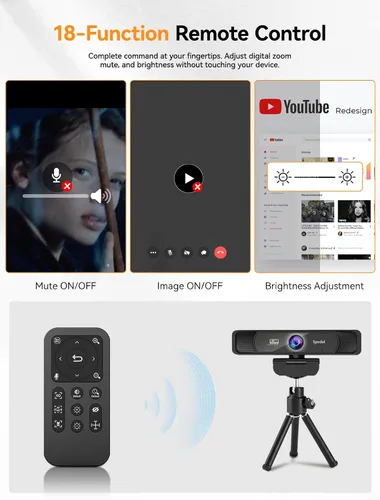 Vista 14 de Spedal Cámara web 4K con trípode, cámara web USB gran angular de 120°