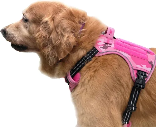 Vista 15 de Arnés táctico para perros medianos y grandes, control ajustable sin tirones con asa, chaleco reflectante resistente, talla XL Verde militar