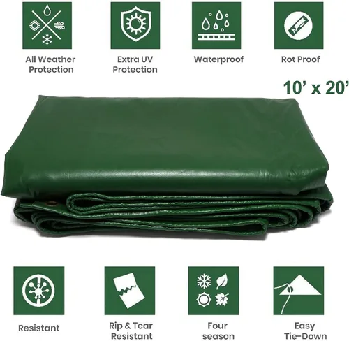 Vista 2 de 10' x 20' Cubiertas de lona de vinilo verde resistente de 14 mil para usos múltiples: impermeable, resistente al sol, techo, lona a prueba