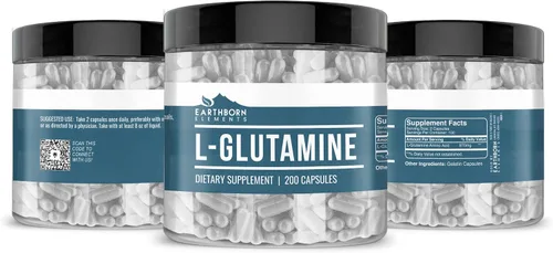 Vista 2 de Earthborn Elements L-Glutamina 200 cápsulas, pura y sin diluir, sin aditivos