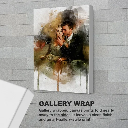 Vista 4 de Awesometik Lienzo de retrato de acuarela de foto, impresión de ilustración de boda, obra de arte personalizada, arte de acuarela, arte de pared