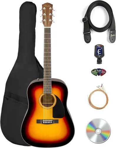 Vista 10 de Fender Guitarra acústica FA-125 Dreadnought - Paquete negro con estuche, afinador, correa, cuerdas, púas y DVD instructivo de Austin Bazaar