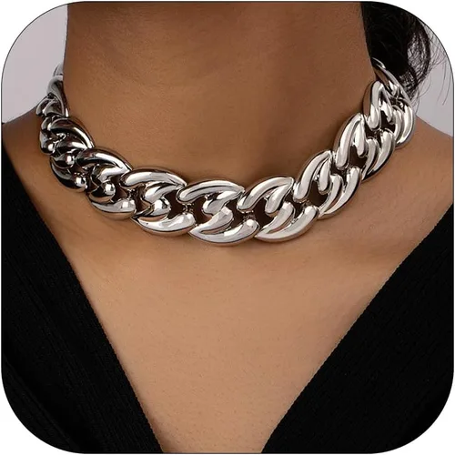 Vista 15 de Collar grueso de oro para mujer, gargantilla de oro, collar grueso de hip pop, collar de oro, joyería apilable, collar de barra en T, trajes