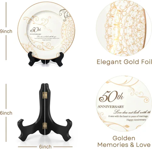 Vista 6 de Urllinz Regalos de boda de 50 aniversario para parejas, padres, abuelos, regalo de recuerdo de aniversario de boda, plato de matrimonio de 50 años