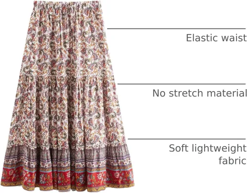 Vista 48 de Milumia Women Boho Vintage Floral Print Long Skirt Summer Tiered Maxi Skirt