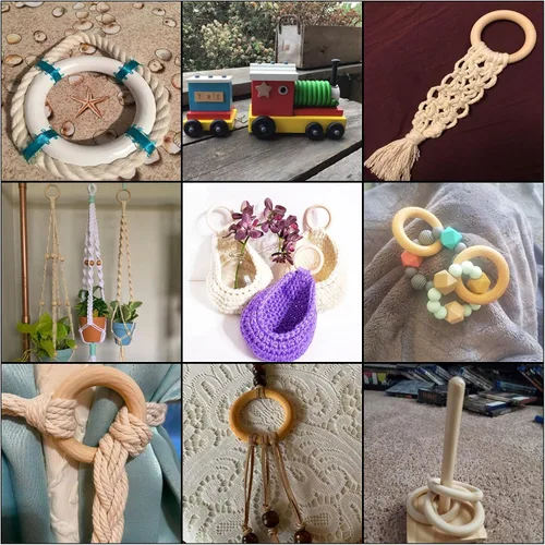 Vista 3 de 100 anillos de madera para manualidades, anillos de madera de 2 pulgadas para manualidades, anillos de madera sin terminar de 2.165 in, naturales