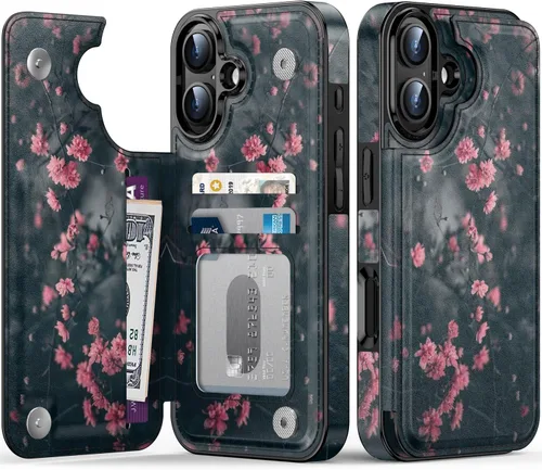 Vista 15 de FUNMIKO Funda tipo cartera para iPhone 13 con tarjetero, bloqueo RFID, protección de grado militar y obras de arte impresas con rayos UV, cierre