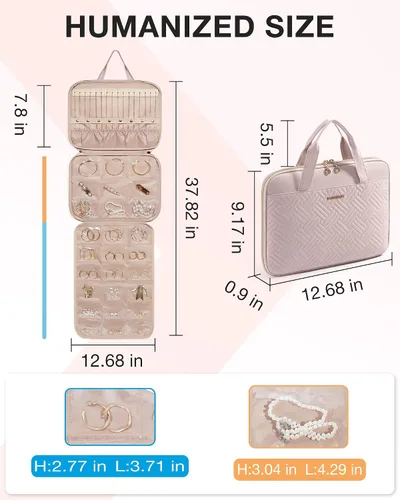 Vista 6 de BAGSMART Estuche organizador de joyas de viaje, bolsa de joyería colgante para viajes con bolsillos, bolsa de joyería de gran capacidad