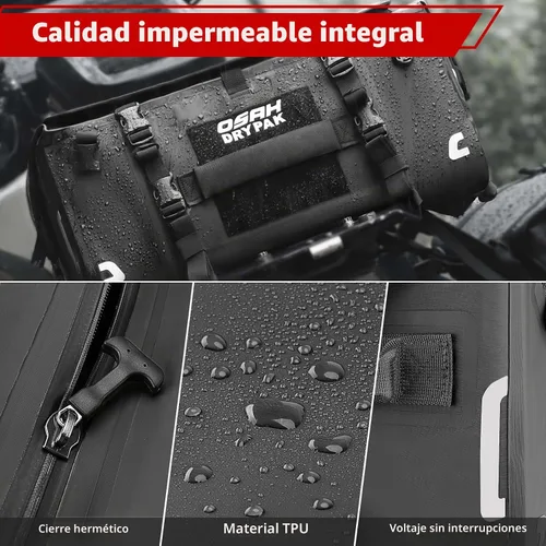 Vista 2 de OSAH DRYPAK Bolsa trasera impermeable para motocicleta, 40L Bolsa de lona impermeable, bolsa seca para motocicleta, bolsa de equipaje multifuncional