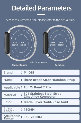 Vista 4 de Correa Mi Band 7 Pro, pulsera de metal para Xiaomi Mi Band 7 Pro Smart Bracelets Accesorios de repuesto Negro Metálico