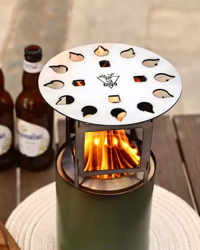 Vista 2 de YEFU Deflector de calor para fogata para estufa Solo Mesa, difusor de calor portátil para fogata de mesa de 5 pulgadas, captura y redirige el calor