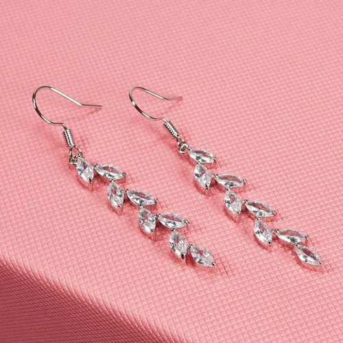 Vista 6 de Silver Dangle Earrings for Wedding Bridesmaid - Rhinestone, Dangling, Prom Earrings
