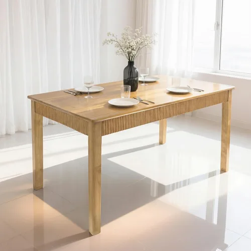Vista 7 de Mesa de comedor de madera maciza de 31.5 pulgadas para 2, mesa rectangular moderna de madera real, diseño acanalado de mediados de siglo