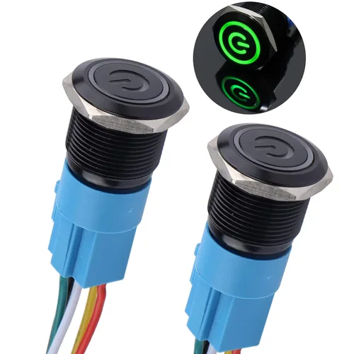 Vista 8 de 2 piezas interruptor de botón pulsador con pestillo de 16mm, 12V-24V, encendido/apagado, 1NO 1NC, impermeable IP66, carcasa de metal negro