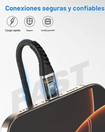 Vista 2 de Umefly Cable de carga corto para iPhone de 1 pie, paquete de 2 cables USB a Lightning para automóvil, cable de carga de iPhone de 1 pie para iPhone
