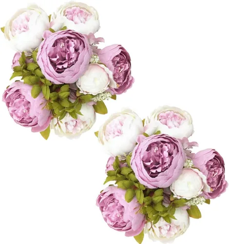 Vista 9 de Fule Paquete de 2 ramos de flores artificiales de seda de peonía grande, arreglo de centros de mesa de boda (marrón camafeo)