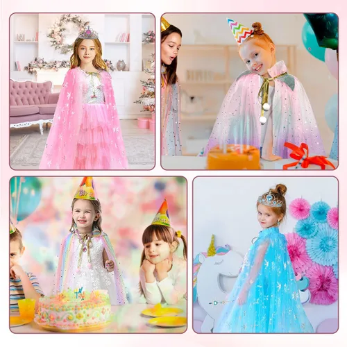 Vista 7 de kidzkube Ropa de princesa para niña, juego de capa de princesa con corona, vestidos de princesa para regalo de cumpleaños de niña