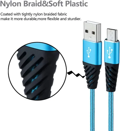 Vista 4 de Bynccea Cable micro USB de carga rápida, cable USB Android trenzado de nailon de 6 pies, paquete de 5 cables de carga de teléfono compatible