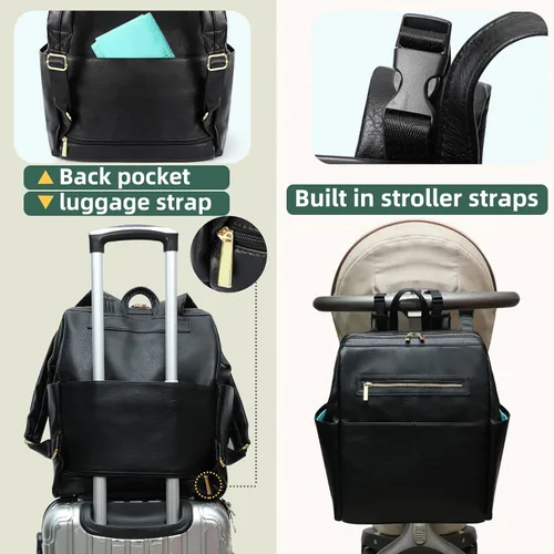 Vista 4 de MOMINSIDE Mochila para pañales, mochila de cuero para mamá papá, bolsa de viaje grande para niños y niñas, se adapta a portátiles de 15 pulgadas, 4