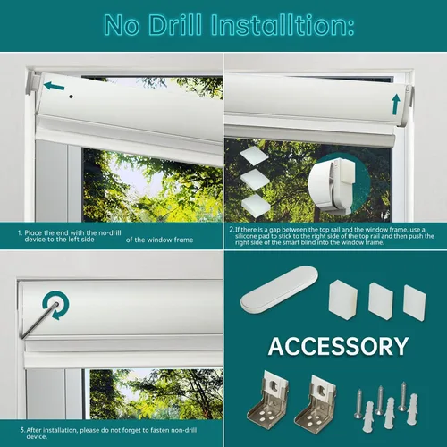 Vista 6 de Persianas enrollables motorizadas 100 % opacas, inalámbricas, sin taladro, fáciles de instalar. Material de tela de tamaño personalizado, persianas