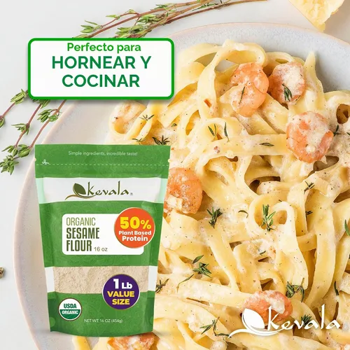 Vista 7 de Kevala Harina de sésamo orgánica alta en proteínas, 2 libras, harina keto