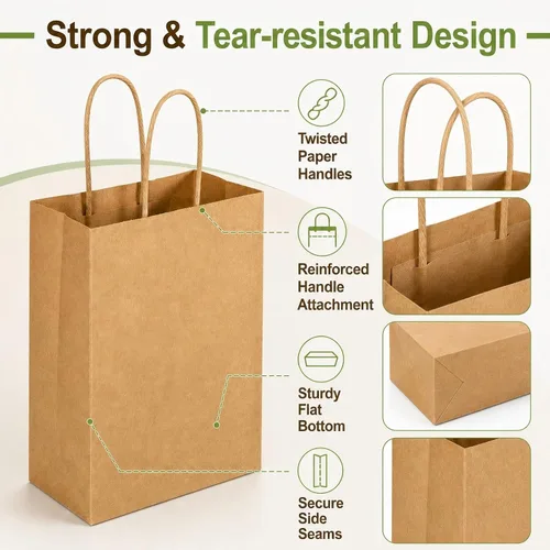 Vista 2 de MAQIHAN Bolsas pequeñas de papel kraft con asas – 15 bolsas pequeñas de papel de estraza marrón, bolsa de papel con caramelos, recuerdos de fiesta