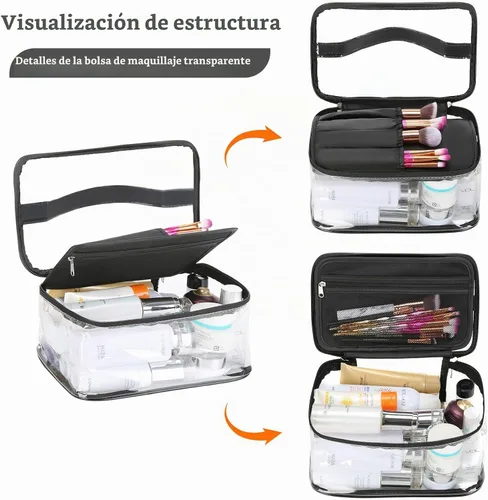 Vista 2 de HAOGUAGUA Bolsa de maquillaje transparente para cosméticos con compartimento para cepillos, portátil, impermeable, bolsa de aseo transparente