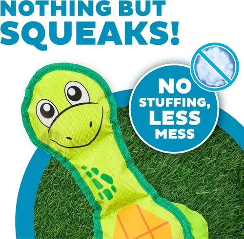 Vista 4 de Outward Hound Fire Biterz - Juguete interactivo de peluche para perro con forma de tortuga, tamaño mediano, hecho de material de manguera contra