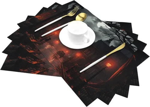 Vista 6 de 6 PCS PVC Placemats Set Place Mats Bad Weather Non-Slip Weave Place Mats 12" x 18" Farmhouse Table Mat Set for Family Dinners Wedding Parties
