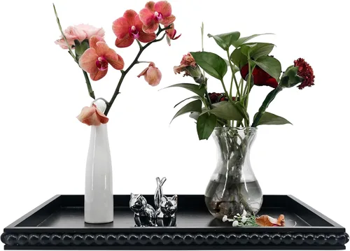 Vista 10 de FramePro Bandeja Decorativa Redonda de 12 pulgadas con Cuentas de Madera - Elevadores de Bandeja de Servir Negros para Sala de Estar, Mesa de Café