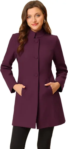 Vista 9 de Allegra K Abrigo de invierno para mujer, abrigo de cuello alto medio largo Negro