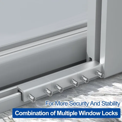 Vista 7 de RELIANCER 8 juegos de cerraduras de ventana deslizantes, topes de ventana de puerta de seguridad de aluminio, cerradura de seguridad ajustable