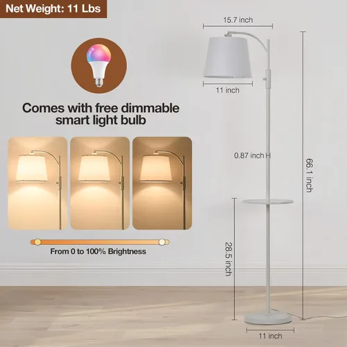 Vista 5 de AIDENOEY Smart Floor Lamp with Side Table Stepless Dimming, RGB Multi-Color Adjustable Swivel Head Voice Control with Alexa & Google Assistant