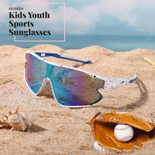 Vista 7 de FEISEDY Gafas de sol unisex para jóvenes, gafas de sol de béisbol y tenis, UV400 deportivas para niños y niñas, pantallas de ciclismo B4064
