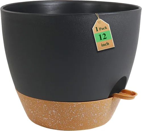 Vista 12 de Macetas de 8 pulgadas con riego automático, juego de 2 macetas de plástico con agujeros de drenaje de malla para plantas de jardín y flores, macetas