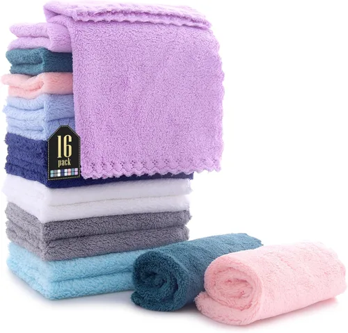 Vista 25 de Paquete de 16 toallitas para bebé - 10x10 pulgadas, vellón de coral - Paños de lavado extra absorbentes y suaves para recién nacidos, bebés y niños