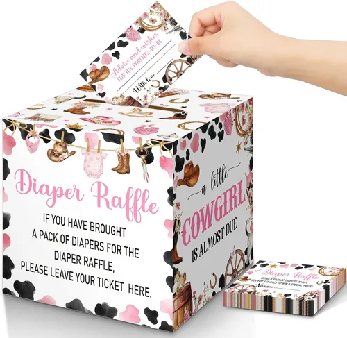 Vista 66 de Teling 51 boletos para rifas de pañales con caja de tarjetas, decoración de baby shower, caja de revelación de género para fiesta de rifas