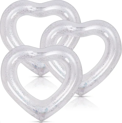 Vista 10 de Flotador inflable de 3 piezas de corazón para piscina, anillos de natación inflables con purpurina, despedida de soltera, tubo flotador, anillo
