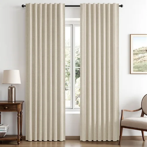 Vista 11 de MIULEE Cortinas de lino 100% opacas para dormitorio, marfil sólido, decoración de lujo, aislamiento térmico, cortinas oscurecedoras para sala