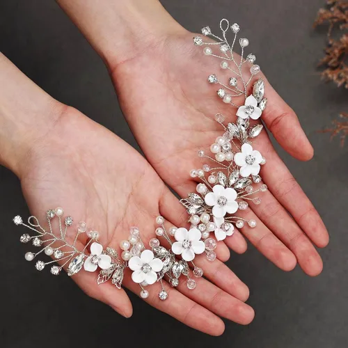 Vista 5 de Gorais - Enredadera de flores para novia con cristales, accesorios de boda con perlas para el cabello de mujeres y niñas Accesorio para el cabello