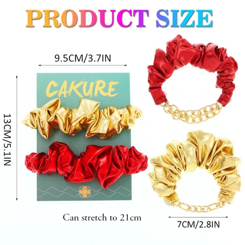 Vista 4 de CAKURE Bandas elásticas para el cabello, bandas elásticas para coleta de caballo de color rojo dorado, accesorios para el cabello para mujeres