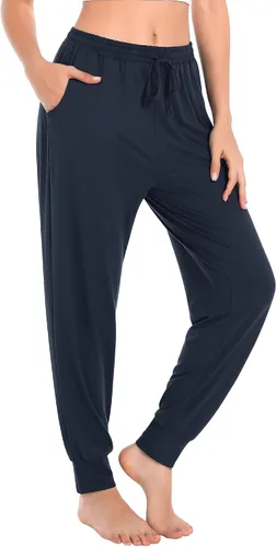 Vista 6 de Envlon - Pantalones de yoga para mujer, sueltos, ligeros, pantalones de entrenamiento, con cordón, cómodos, joggers casuales, con bolsillos Negro