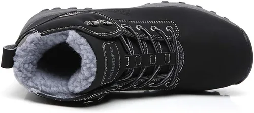 Vista 5 de TSIODFO Botas de moda para hombre invierno impermeables para exterior con piel para senderismo negras Negro 01