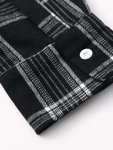 Vista 4 de OYOANGLE Mens Long Sleeve Button Down Shirts Plaid Pocket Flannel Shirts Top Jacket