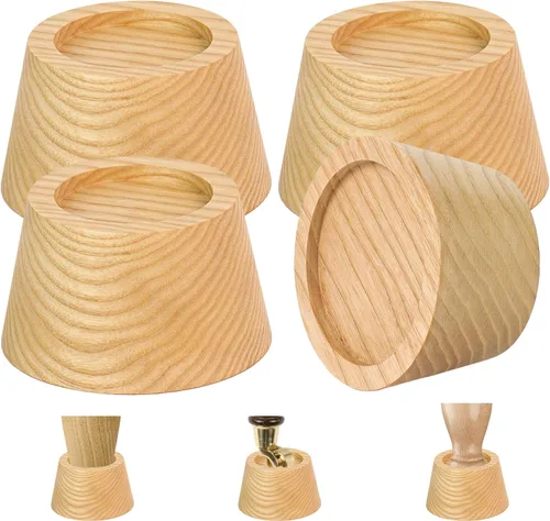 Vista 9 de Elevadores de cama (juego de 4) elevadores de muebles de altura de 2 pulgadas, elevadores de madera maciza de roble para cama, elevadores de muebles