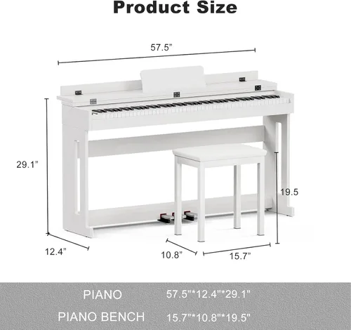Vista 3 de UMOMO Piano digital de acción de martillo con peso de 88 teclas con banco de piano, soporte de madera vertical de 3 pedales, teclado de piano