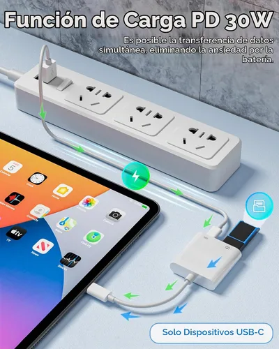 Vista 4 de Adaptador de cámara USB C a USB con puerto de carga PD de 30 W