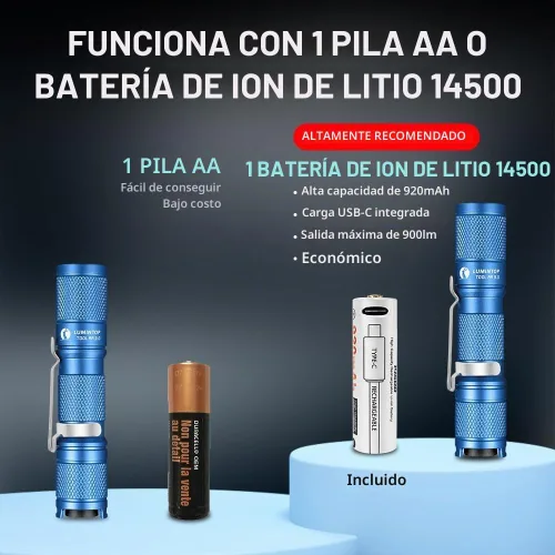 Vista 6 de LUMINTOP Juego de linterna súper brillante de tamaño de bolsillo, herramienta linterna AA 3.0 EDC de 900 lúmenes, linterna AA EDC con cola magnética