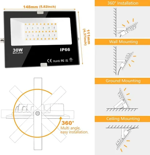 Vista 4 de Luz LED de inundación equivalente a 100 W, LED que cambia de color al aire libre, iluminación paisajística RGBW Bluetooth Smart Floodlights 2700 K